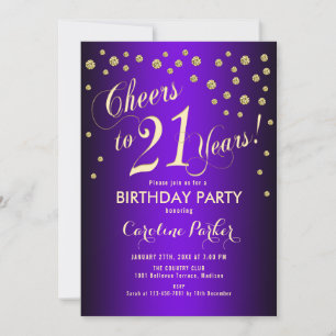Invitación fiesta de cumpleaños 21 - Púrpura dorada