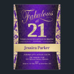 Invitación fiesta de cumpleaños 21 - Púrpura dorada<br><div class="desc">Invitación a la fiesta de cumpleaños 21 en morado y oro. Elegante carta de invitación con oro falso purpurina y diamantes. Presenta el patrón de damasco y el tipo de letra del guión. ¡Fabuloso a los veintiuno! El diseño clásico es perfecto para un fiesta elegante. Por favor, envíame un mensaje...</div>