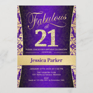 Invitación fiesta de cumpleaños 21 - Púrpura dorada