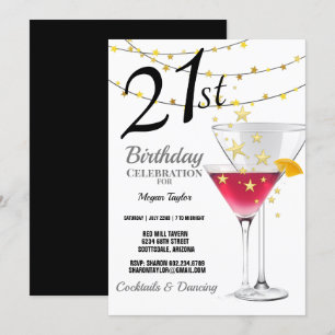 Invitación fiesta de cumpleaños 21, Purpurina de oro de Marti