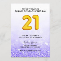 Fiesta de cumpleaños 21 Purpurina morado de globo