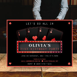 Invitación Fiesta de cumpleaños 21 Red & Black Aces