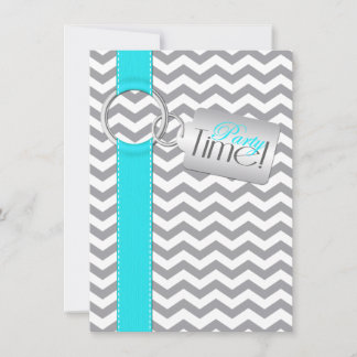 Invitación FIESTA de cumpleaños 21 RIBBON Aqua Gray White IMP