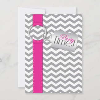 Invitación FIESTA de cumpleaños 21 RIBBON Pink Gray White IMP