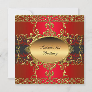 Invitación Fiesta de cumpleaños 21 Rich Negro Rojo Dorado Flo