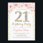 Invitación fiesta de cumpleaños 21 - Rosa de oro blanco<br><div class="desc">Invitación a la fiesta de cumpleaños 21 Diseño elegante en oro falso purpurina,  rosa y blanco. Elegante invitación floral con diamantes y rosas. Perfecto para una celebración de glam. Por favor,  envíeme un mensaje si necesita más personalización.</div>