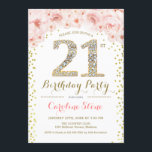 Invitación fiesta de cumpleaños 21 - Rosa de oro blanco<br><div class="desc">Invitación a la fiesta de cumpleaños 21 Diseño elegante en oro falso purpurina,  rosa y blanco. Elegante invitación floral con diamantes y rosas. Perfecto para una celebración de glam. Por favor,  envíeme un mensaje si necesita más personalización.</div>
