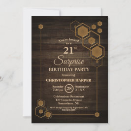 Invitación Fiesta de cumpleaños 21, Rustic Wood Surprise