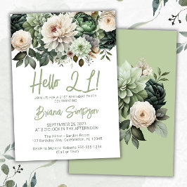 Invitación Fiesta de cumpleaños 21 Sage Verde Floral
