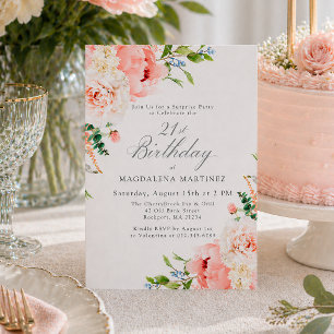 Invitación FIESTA DE CUMPLEAÑOS 21 Sorpresa Femenino Flores R