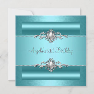 Invitación Fiesta de cumpleaños 21 Teal Azul Perla Plateada J