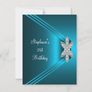 Invitación Fiesta de cumpleaños 21 Teal Blue Seda Diamante Jo