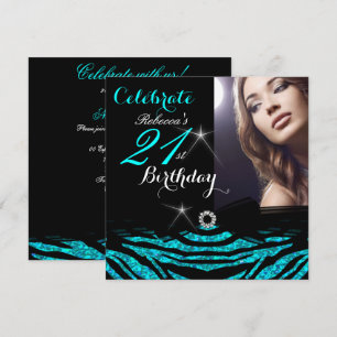Invitación Fiesta de Cumpleaños 21 Verde Azul 21 Foto de Cebr