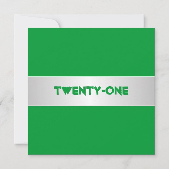 Invitación Fiesta de cumpleaños 21 verde y blanco (Anverso)
