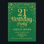 Invitación fiesta de cumpleaños 21 - Verde y Oro<br><div class="desc">Invitación a la fiesta de cumpleaños número 21. Elegante diseño en verde esmeralda forestal y oro falso purpurina. Presenta un diseño elegante de tipo de letra y letra de guión. Mándame un mensaje si necesitas edad personalizado.</div>