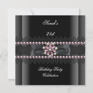 Invitación Fiesta de Cumpleaños 21st Negro Blanco Perla Rosa