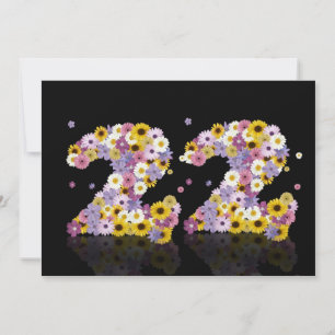 Invitación Fiesta de cumpleaños 22, con letras con flores