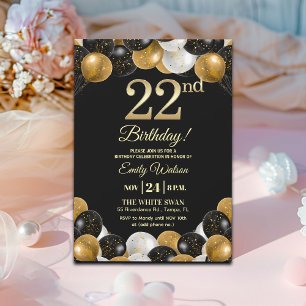 Invitación Fiesta de Cumpleaños 22 Elegante con Brillo de Oro