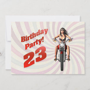 Invitación Fiesta de cumpleaños 23 con un chica en moto