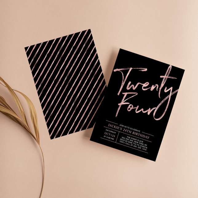Invitación Fiesta de cumpleaños 24 Modern Brush Script Rosa D (Subido por el creador)