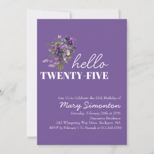 Invitación Fiesta de cumpleaños 25 años ramo floral púrpura
