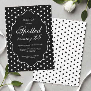 Invitación Fiesta de cumpleaños 25 Chic negra con lunares