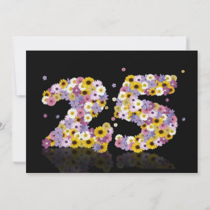 Invitación Fiesta de cumpleaños 25, con letras con flores