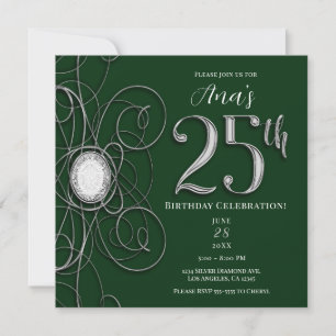 Invitación Fiesta de Cumpleaños 25 de Green & Silver Diamond