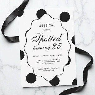 Invitación Fiesta de cumpleaños 25 de lunares blancos y negro