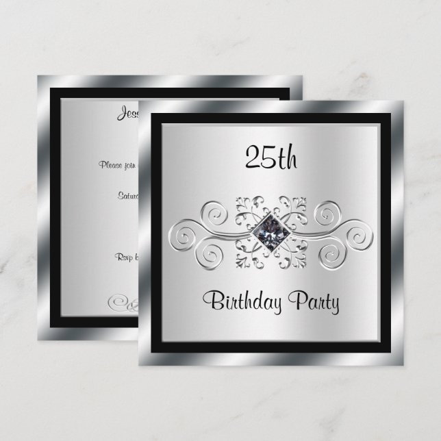 Invitación Fiesta de cumpleaños 25 de Remolinos de Plata y Di (Anverso / Reverso)