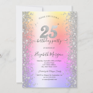 Invitación Fiesta de cumpleaños 25 de Silver Sparkle Diamonds