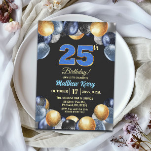 Invitación Fiesta de cumpleaños 25 elegante azul plata dorado