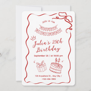 Invitación Fiesta de cumpleaños 25 Moderno Minimalista Rojo
