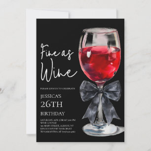 Invitación Fiesta de cumpleaños 26 Chic Black Bow Fine as Win