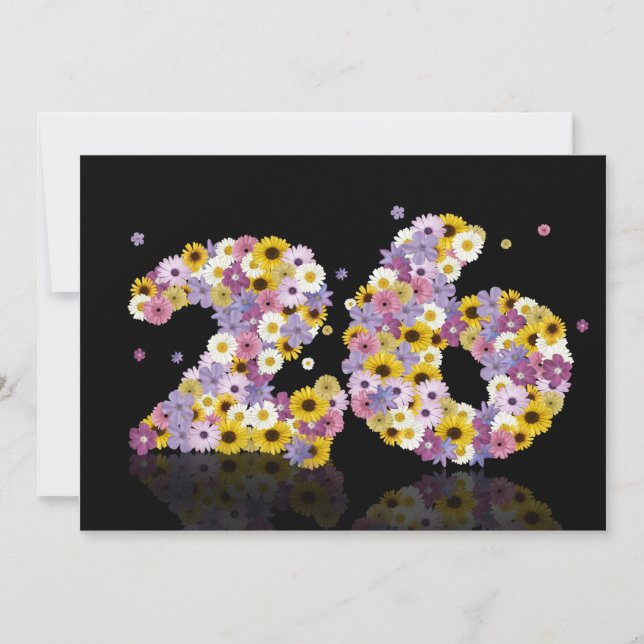 Invitación Fiesta de cumpleaños 26, con letras con flores (Anverso)