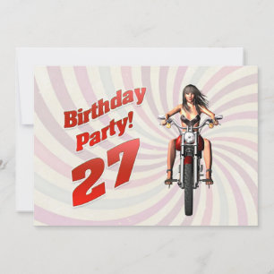 Invitación fiesta de cumpleaños 27 con una chica en una moto