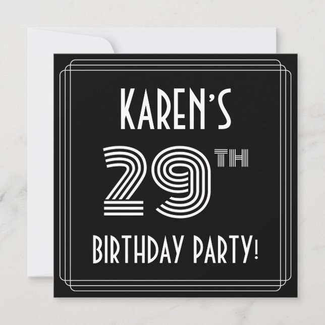 Invitación Fiesta de cumpleaños 29: Art Deco Style con nombre (Anverso)