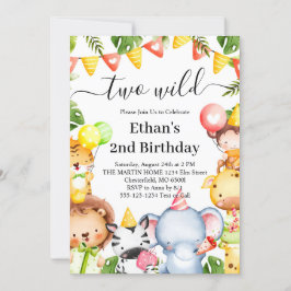 Invitación Fiesta de Cumpleaños 2 años con Dos Animales Salva