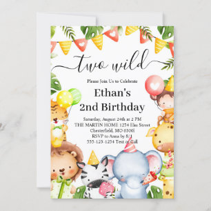 Invitación Fiesta de Cumpleaños 2 años con Dos Animales Salva