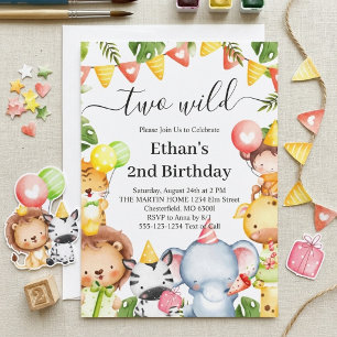 Invitación Fiesta de Cumpleaños 2 años con Dos Animales Salva