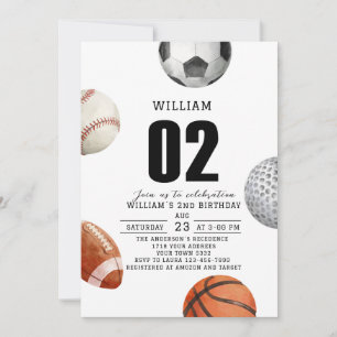 Invitación Fiesta de cumpleaños 2 años deportes Rockie acuare