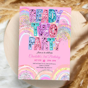 Invitación Fiesta de cumpleaños 2 años Glitter Arcoíris