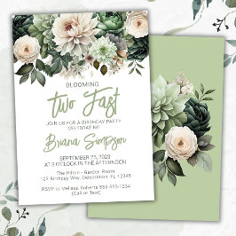 Invitación Fiesta de cumpleaños 2 años Sage Verde Floral