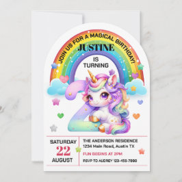 Invitación Fiesta de cumpleaños 2 de arcoíris y unicornio lin