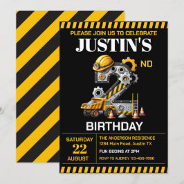 Invitación Fiesta de cumpleaños 2 de Construcción Adorable