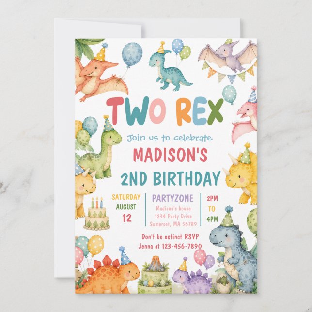 Invitación Fiesta de cumpleaños 2 de Dinosaurio Dos Rex (Anverso)