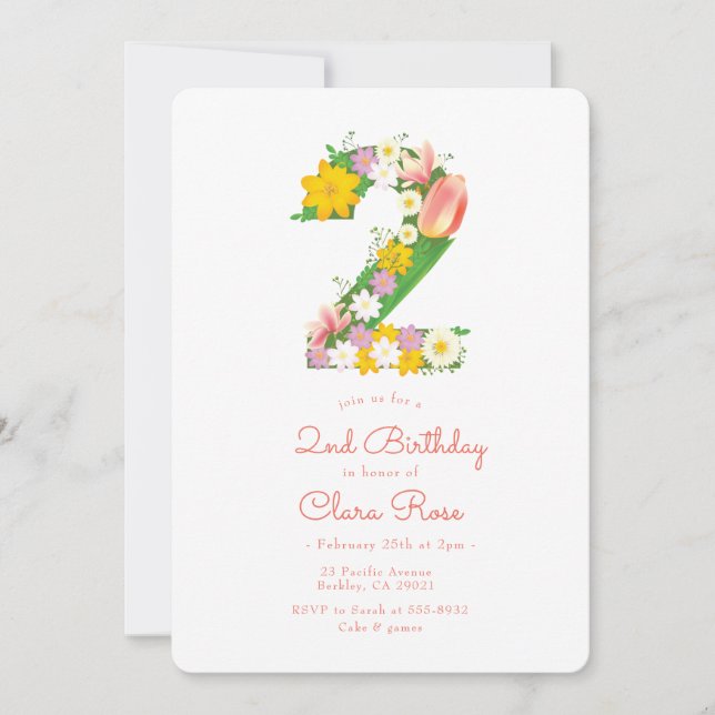 Invitación Fiesta de cumpleaños 2 de Garden Flower (Anverso)