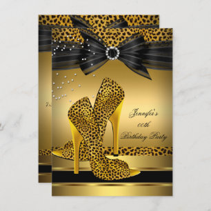 Invitación Fiesta de cumpleaños 2 de Gold Leopard High Heel B
