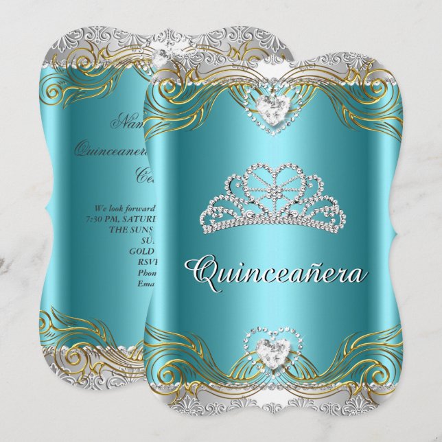 Invitación Fiesta de cumpleaños 2 de la Quinceanera de oro de (Anverso / Reverso)
