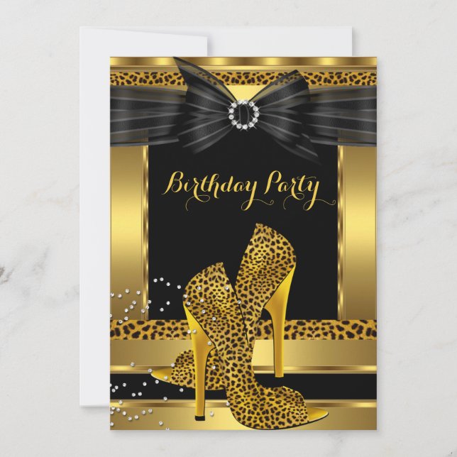 Invitación Fiesta de cumpleaños 2 de oro Leopard High Heel Sh (Anverso)